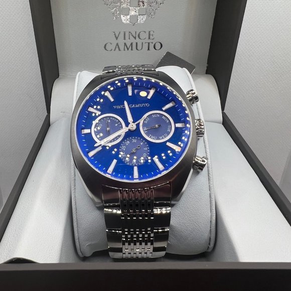 Vince Camuto Men's Watch Steel Blue Face Silver Case Working NIB! - Picture 4 of 8